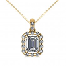 Emerald-Cut Diamond Halo Pendant Necklace 14k Yellow Gold (1.30ct)