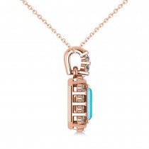 Diamond & Emerald Cut Blue Topaz Halo Pendant Necklace 14k Rose Gold (1.49ct)