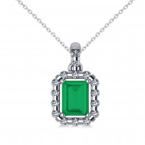 Diamond & Emerald Cut Emerald Halo Pendant14k White Gold (1.14ct)