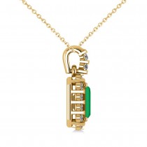 Diamond & Emerald Cut Emerald Halo Pendant Necklace 14k Yellow Gold (1.14ct)