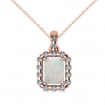 Diamond & Emerald Cut Opal Halo Pendant Necklace 14k Rose Gold (0.84ct)