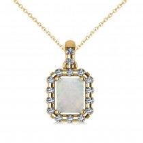 Diamond & Emerald Cut Opal Halo Pendant Necklace 14k Yellow Gold (0.84ct)