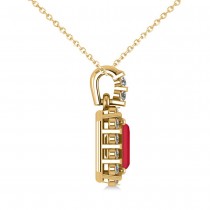 Diamond & Emerald Cut Ruby Halo Pendant Necklace 14k Yellow Gold (1.39ct)