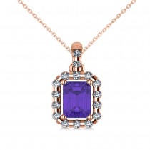 Diamond & Emerald Cut Tanzanite Halo Pendant Necklace 14k Rose Gold (1.39ct)