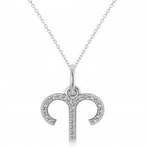 Aries Zodiac Diamond Pendant Necklace 14k White Gold (0.12ct)