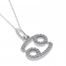 Cancer Zodiac Diamond Pendant Necklace 14k White Gold (0.18ct)