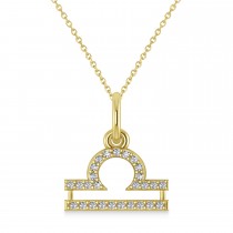 Libra Zodiac Diamond Pendant Necklace 14k Yellow Gold (0.135ct)
