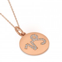Diamond Capricorn Zodiac Disk Pendant Necklace 14k Rose Gold (0.12ct)