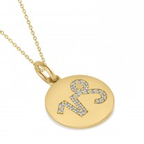 Diamond Capricorn Zodiac Disk Pendant Necklace 14k Yellow Gold (0.12ct)