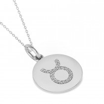 Diamond Taurus Zodiac Disk Pendant Necklace 14k White Gold (0.09ct)