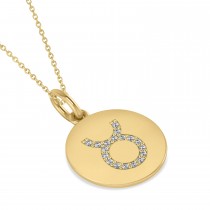 Diamond Taurus Zodiac Disk Pendant Necklace 14k Yellow Gold (0.09ct)