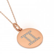 Diamond Gemini Zodiac Disk Pendant Necklace 14k Rose Gold (0.11ct)