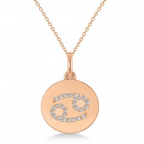 Diamond Cancer Zodiac Disk Pendant Necklace 14k Rose Gold (0.13ct)