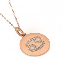 Diamond Cancer Zodiac Disk Pendant Necklace 14k Rose Gold (0.13ct)