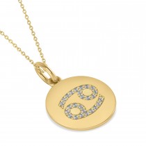 Diamond Cancer Zodiac Disk Pendant Necklace 14k Yellow Gold (0.13ct)