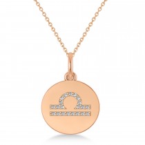 Diamond Libra Zodiac Disk Pendant Necklace 14k Rose Gold (0.105ct)