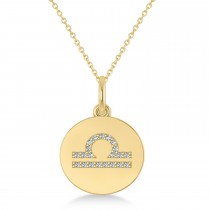 Diamond Libra Zodiac Disk Pendant Necklace 14k Yellow Gold (0.105ct)
