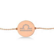 Diamond Libra Zodiac Disk Bracelet 14k Rose Gold (0.105ct)