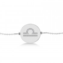 Diamond Libra Zodiac Disk Bracelet 14k White Gold (0.105ct)