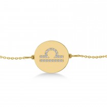 Diamond Libra Zodiac Disk Bracelet 14k Yellow Gold (0.105ct)