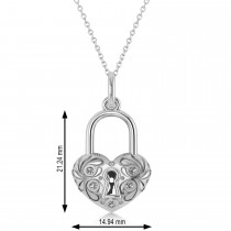 Diamond Heart Lock Pendant Necklace 14k White Gold (0.08ct)