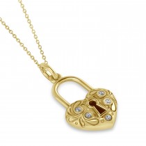 Diamond Heart Lock Pendant Necklace 14k Yellow Gold (0.08ct)