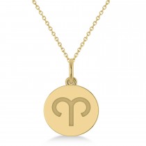 Aries Disk Zodiac Pendant Necklace 14k Yellow Gold