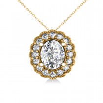 Diamond Floral Oval Halo Pendant Necklace 14k Yellow Gold (2.48ct)