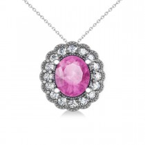 Pink Sapphire & Diamond Floral Oval Pendant 14k White Gold (2.98ct)