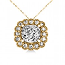 Diamond Floral Cushion Pendant Necklace 14k Yellow Gold (2.52ct)