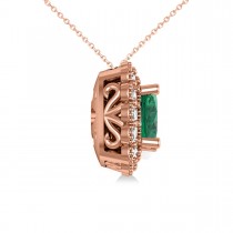 Emerald & Diamond Floral Cushion Pendant Necklace 14k Rose Gold (2.30ct)