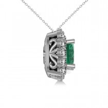 Emerald & Diamond Floral Cushion Pendant Necklace 14k White Gold (2.30ct)