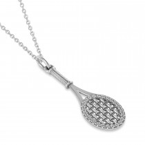 Diamond Accented Tennis Racket Pendant Necklace 14K White Gold (0.48ct)