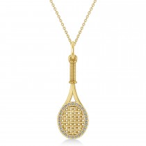 Diamond Accented Tennis Racket Pendant Necklace 14K Yellow Gold (0.48ct)