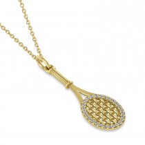 Diamond Accented Tennis Racket Pendant Necklace 14K Yellow Gold (0.48ct)