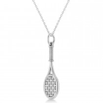 Diamond Accented Tennis Racket Pendant Necklace 18K White Gold (0.48ct)