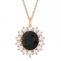 Oval Black Diamond and Diamond Pendant Necklace 14k Rose Gold (5.40ctw)