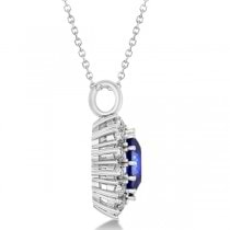 Oval Lab Blue Sapphire & Diamond Pendant Necklace 14k White Gold (5.40ctw)