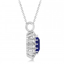 Oval Blue Sapphire & Diamond Pendant Necklace 18k White Gold (5.40ctw)