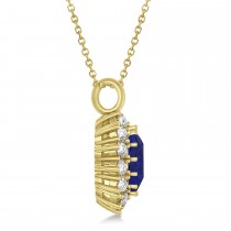 Oval Blue Sapphire & Diamond Pendant Necklace 18k Yellow Gold (5.40ctw)
