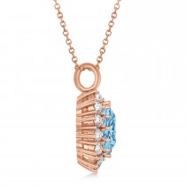 Oval Blue Topaz & Diamond Pendant Necklace 14k Rose Gold (5.40ctw)