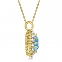Oval Blue Topaz & Diamond Pendant Necklace 18K Yellow Gold (5.40ctw)