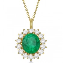 Oval Emerald and Diamond Pendant Necklace 14k Yellow Gold (5.40ctw)