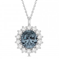 Oval Gray Spinel and Diamond Pendant Necklace 14k White Gold (5.40ctw)