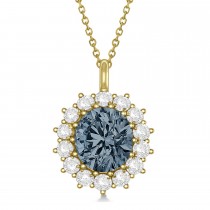 Oval Gray Spinel and Diamond Pendant Necklace 18K Yellow Gold (5.40ctw)