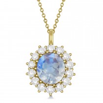 Oval Moonstone and Diamond Pendant Necklace 18K Yellow Gold (5.40ctw)