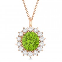 Oval Peridot & Diamond Pendant Necklace 14k Rose Gold (5.40ctw)
