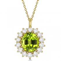 Oval Peridot & Diamond Pendant Necklace 14k Yellow Gold (5.40ctw)