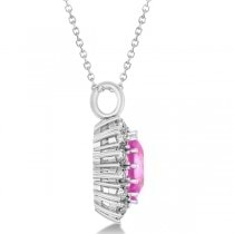 Oval Lab Pink Sapphire & Diamond Pendant Necklace 14k White Gold (5.40ctw)