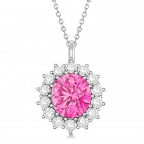 Oval Pink Tourmaline and Diamond Pendant Necklace 18K White Gold (5.40ctw)